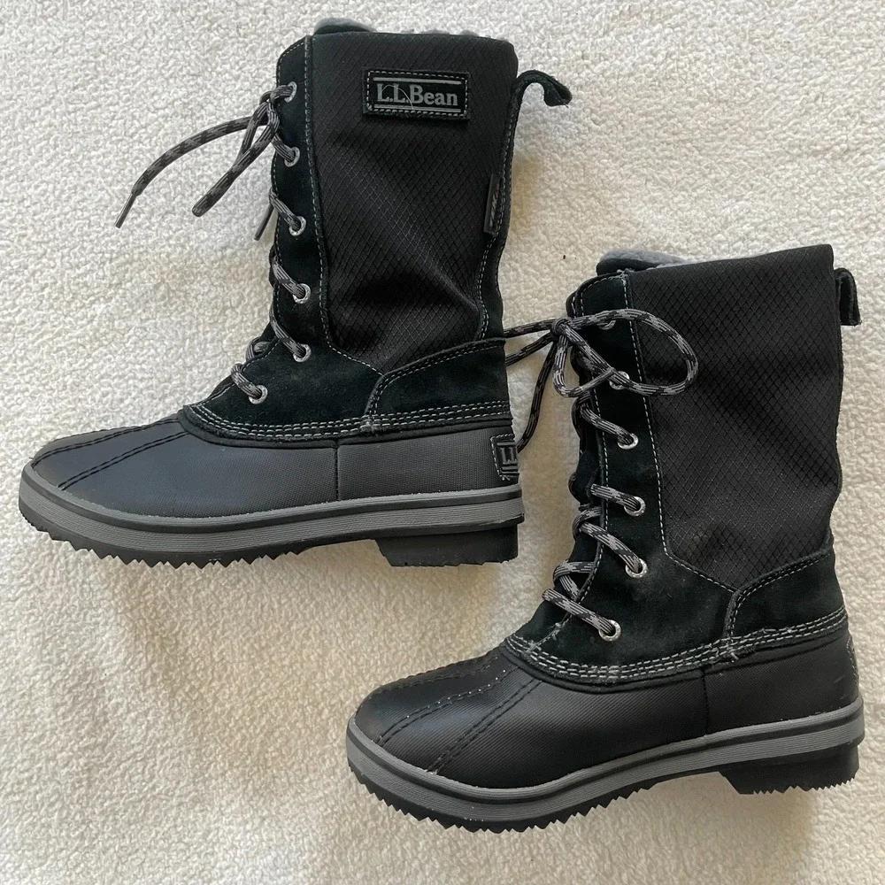 LL Bean Youth Boots Insulated 200g Waterproof Tek 2.5 Laceup Size 3 Black Duck